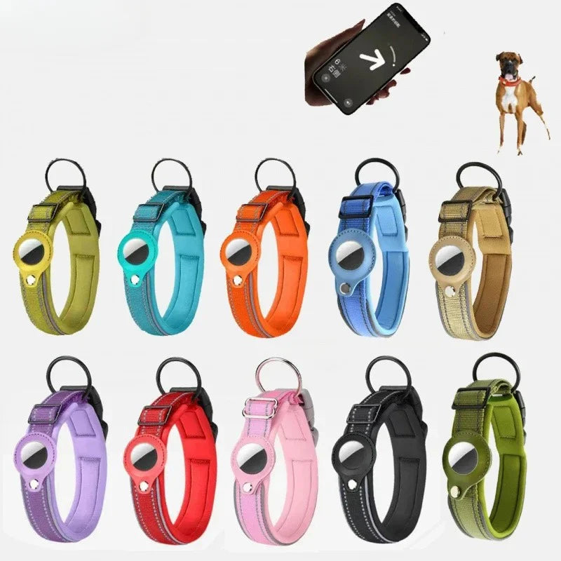 Airtag Dog Collar Reflective Dog Collar Padded Dog Collars Airtag Holder Case Adjustable Pet Collar for Small Medium Large Dogs