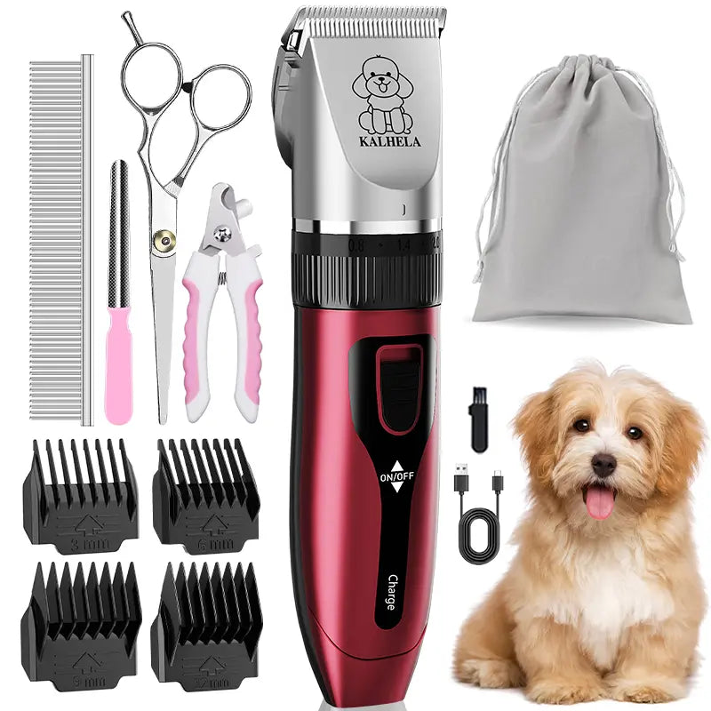 KALHELA Pet Grooming Set, Cordless Pet Scissors for Pet Grooming, Pet Hair Trimmer for Grooming, Ceramic Blade, 4 Guide Combs, Rechargeable Cat & Pet Trimmer