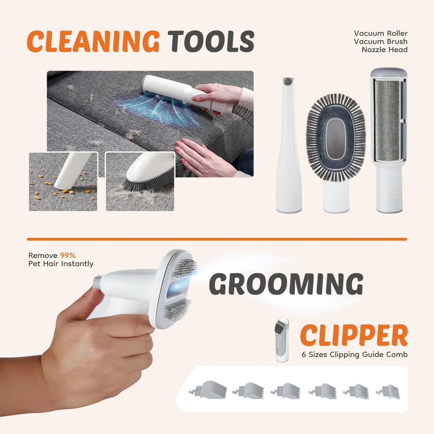 Professional Dog Grooming Clippers Kit with 2.5L Cup, Cordless Clippers, 5 Groomer Tools, 3 Suction Modes, Low Noise Pet Hair Trimmer For, Easy to Clean