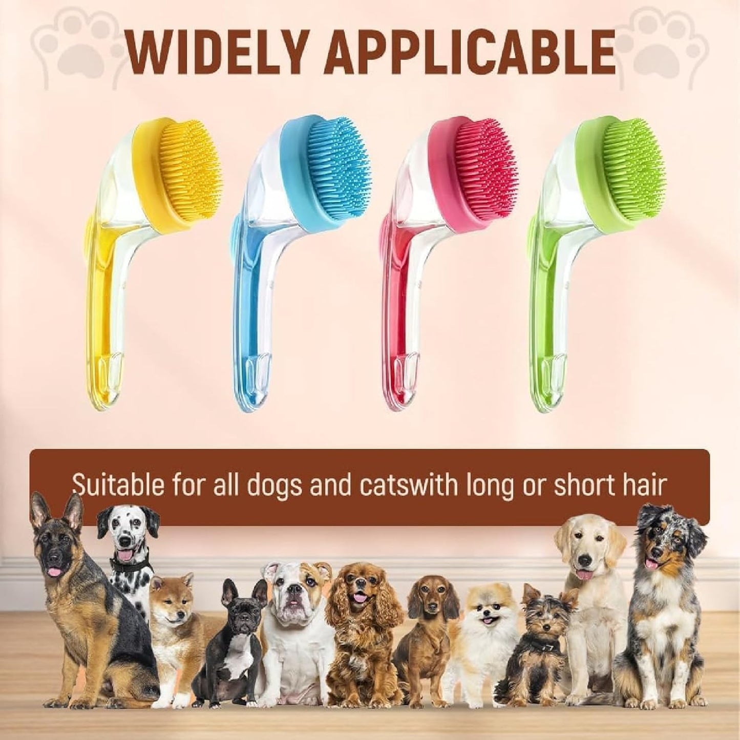 Dog Bath Brush, 2 in 1 Pet Grooming Bath Massage Brush with Soap and Shampoo Dispenser Soft Silicone Bristle Dog Scrubber for Long Short Haired Dogs Cats Shower(Yellow)
