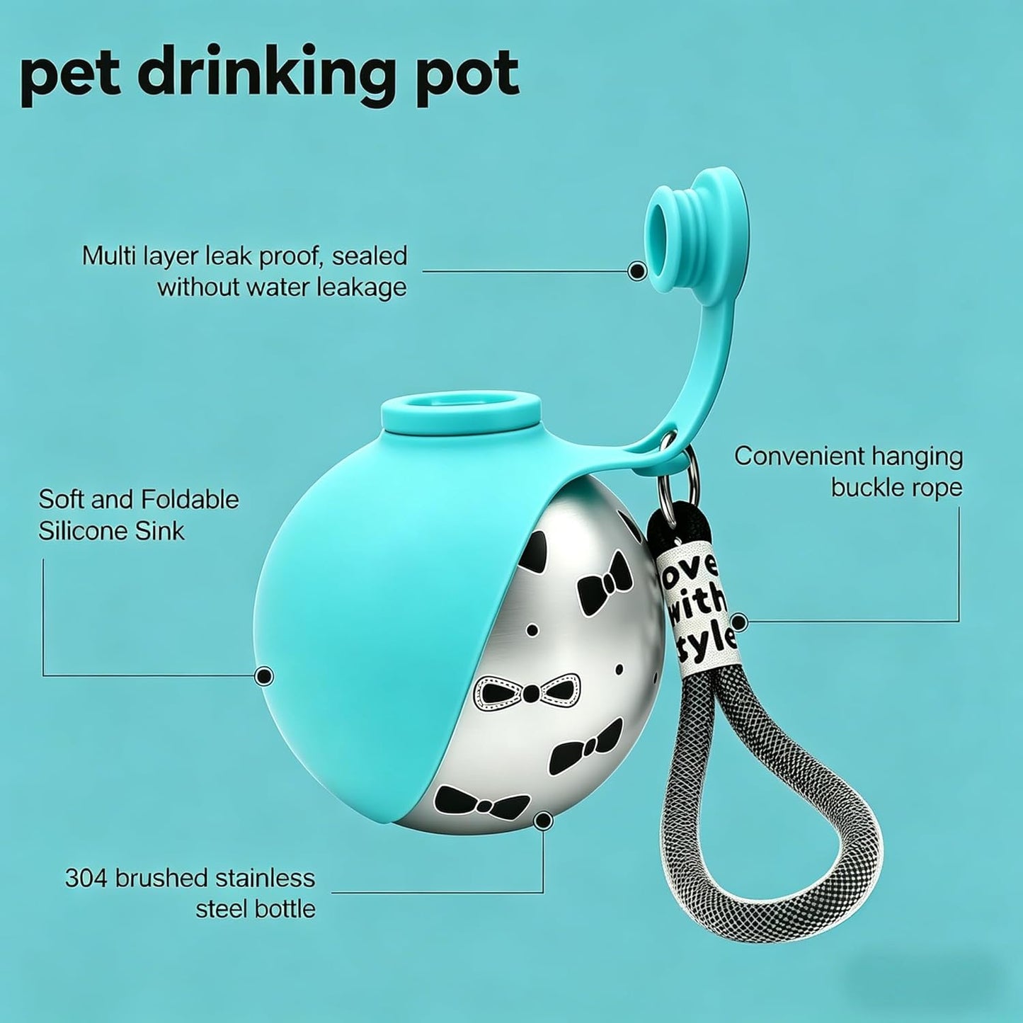 Stay Hydrated On-the-Go: 2-in-1 Portable Dog Water Bottle & Bowl - 10oz Stainless Steel Dispenser with No-Spill Design for Small to Medium Dogs (Blue A)