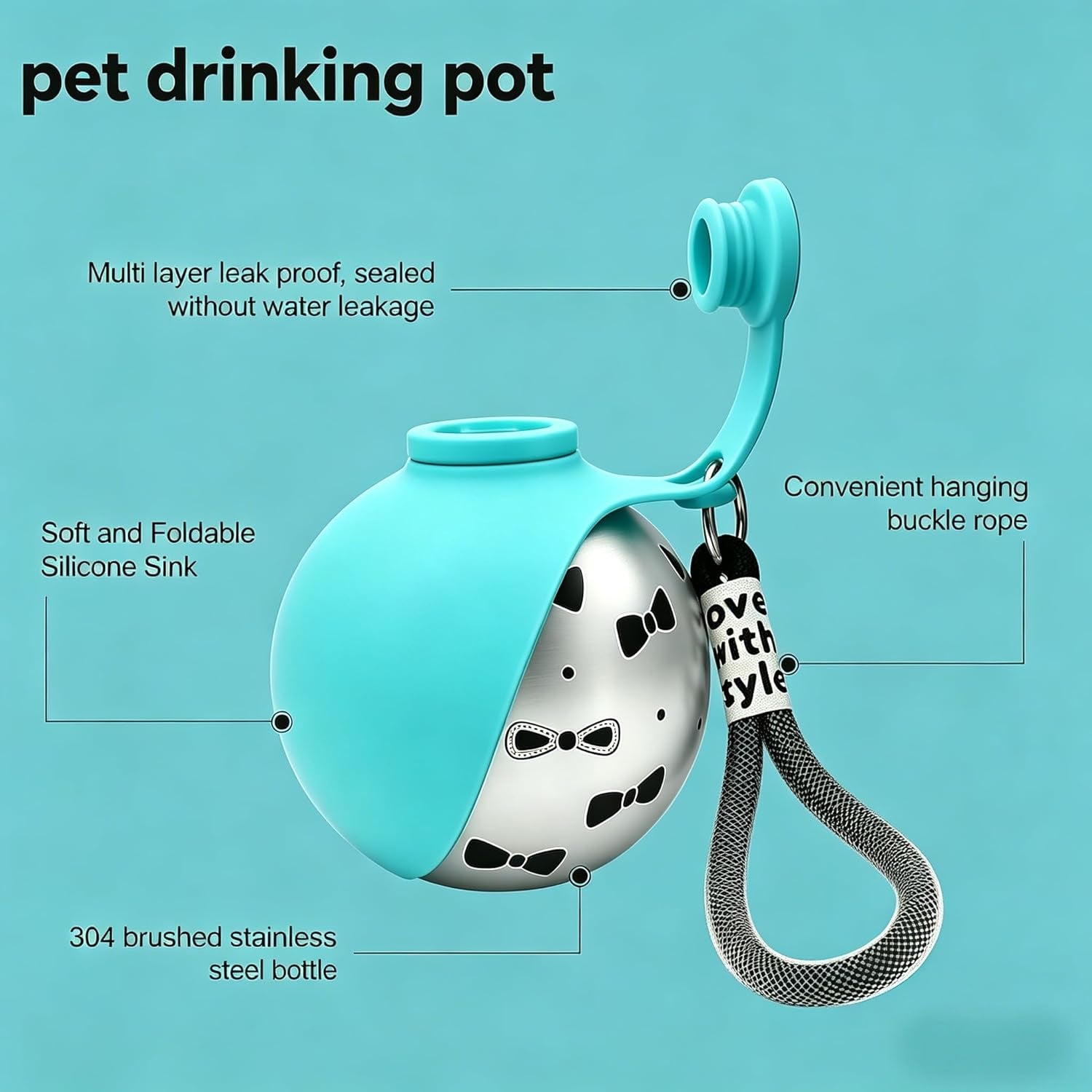 Stay Hydrated On-the-Go: 2-in-1 Portable Dog Water Bottle & Bowl - 10oz Stainless Steel Dispenser with No-Spill Design for Small to Medium Dogs (Blue A)