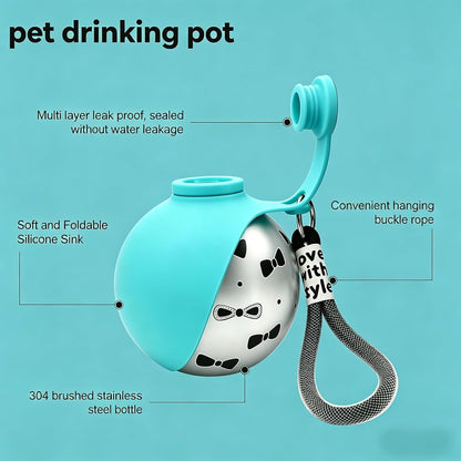 Stay Hydrated On-the-Go: 2-in-1 Portable Dog Water Bottle & Bowl - 10oz Stainless Steel Dispenser with No-Spill Design for Small to Medium Dogs (Blue A)