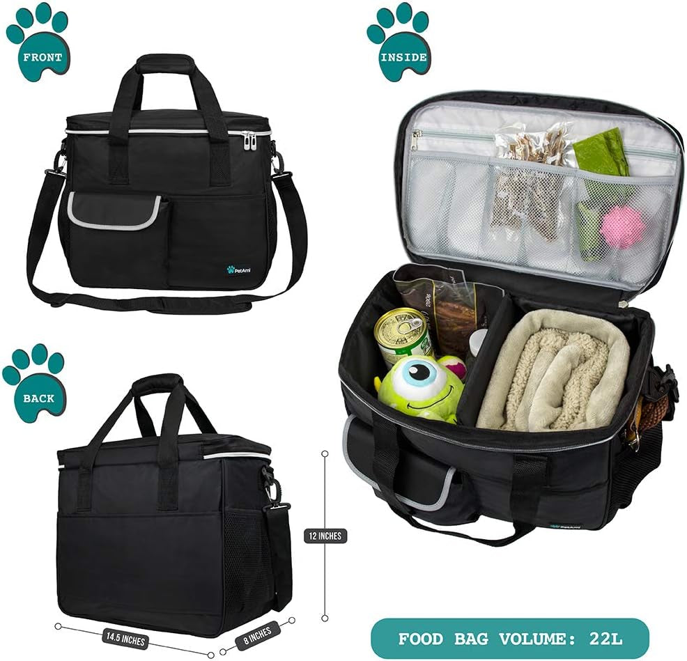 Dog Travel Bag Organizer, Pet Supplies Tote Diaper Bag, Black Medium