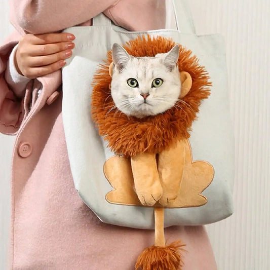 Stylish Lion Shaped Cat Carrier - Portable Canvas Shoulder Bag for Cats - Perfect for Outdoor Adventures!