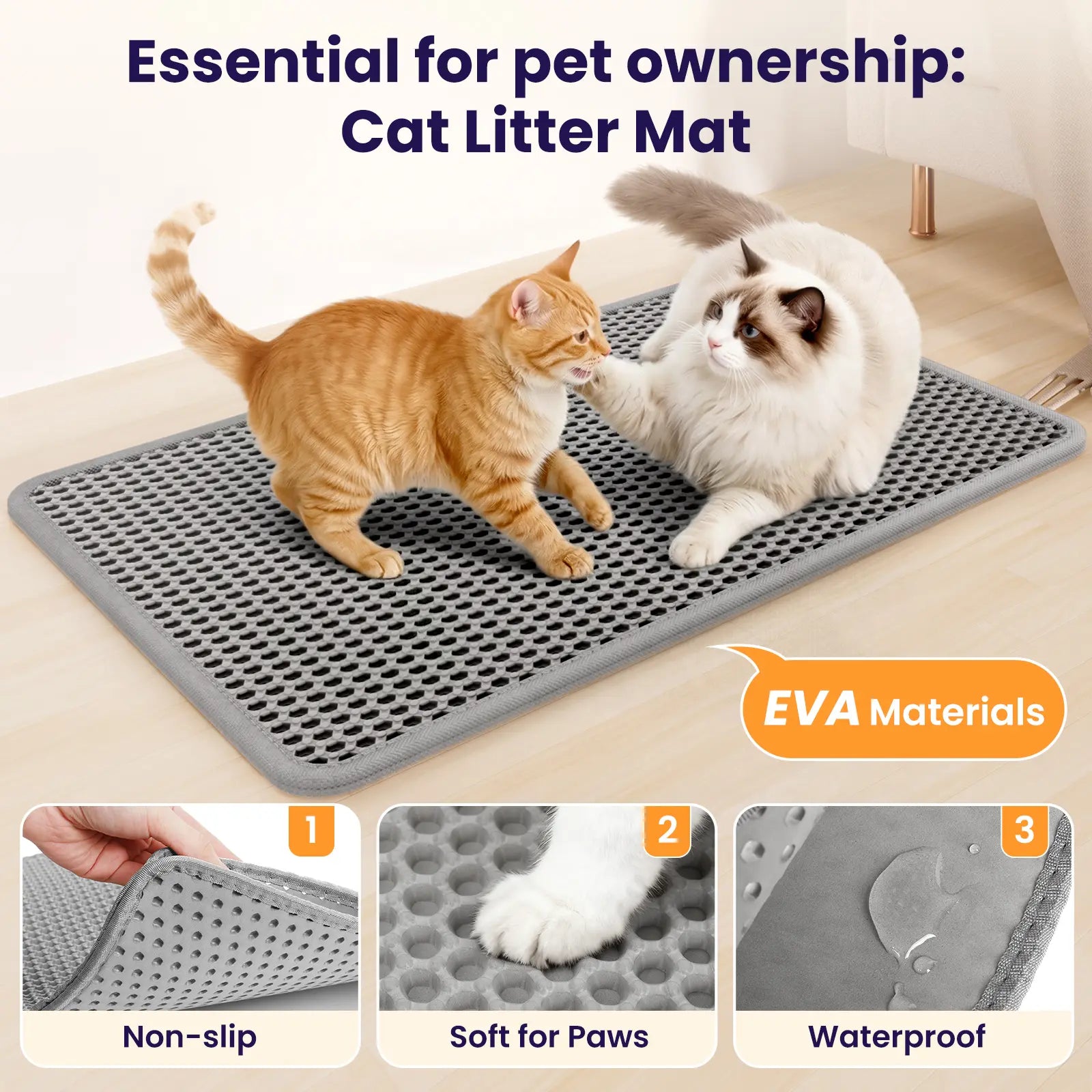 Soft Leakproof EVA Cat Litter Mat, Double-Layer Honeycomb Design Trapper, Easy-Clean Floor Protection Accessory for Cat Litter Boxes #Summervibes #Petlovers