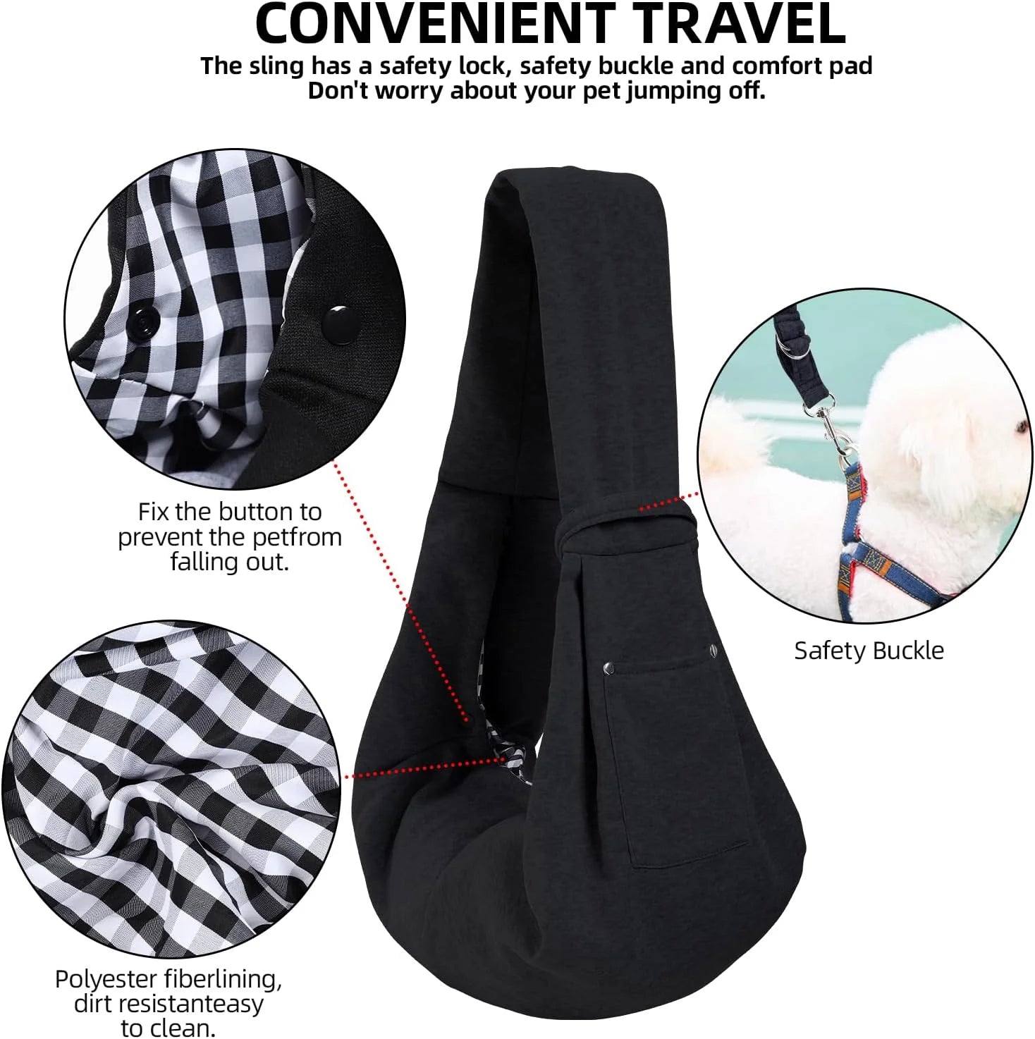 Dog Carrier Sling - Reversible Puppy Carrier Purse with Storage Pocket, Hand-Free Dog Sling Carrier for Carry Small Dogs and Cats, Travel Safety Harness, Dog and Cat Harness