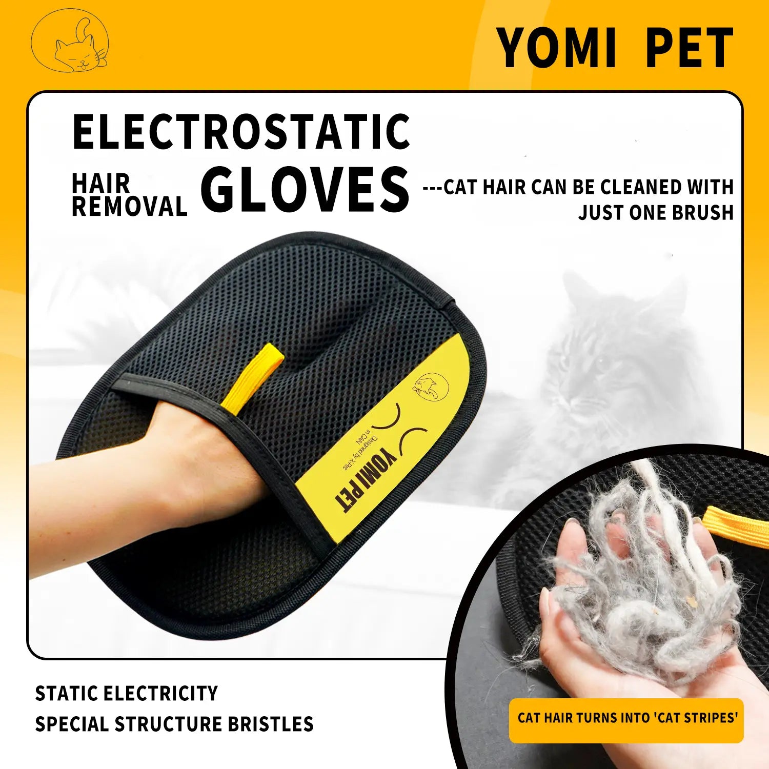 YOMI PET Reusable Electrostatic Pet Hair Remover Glove for Cats and Dogs - Ideal for Furniture, Couch, Carpet, and Clothing