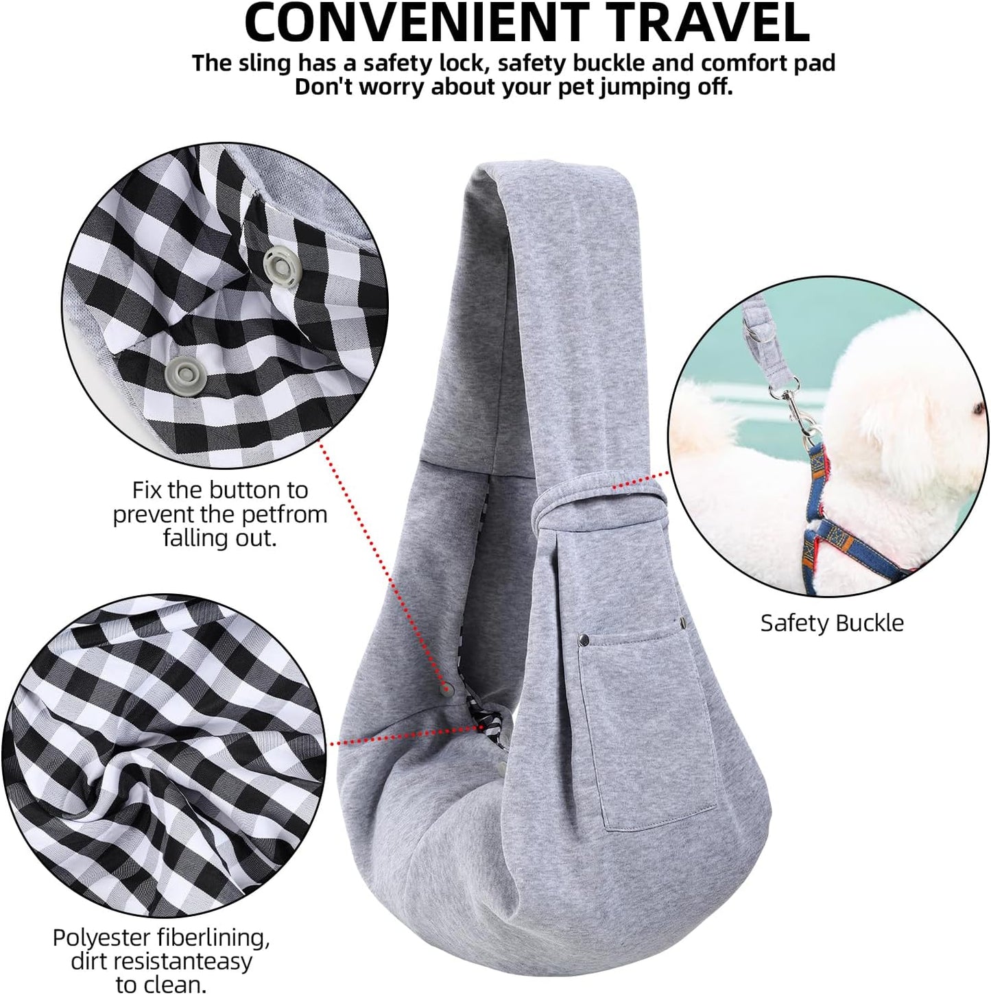 Dog Carrier Sling - Reversible Puppy Carrier Purse with Storage Pocket, Hand-Free Dog Sling Carrier for Carry Small Dogs and Cats, Travel Safety Harness, Dog and Cat Harness