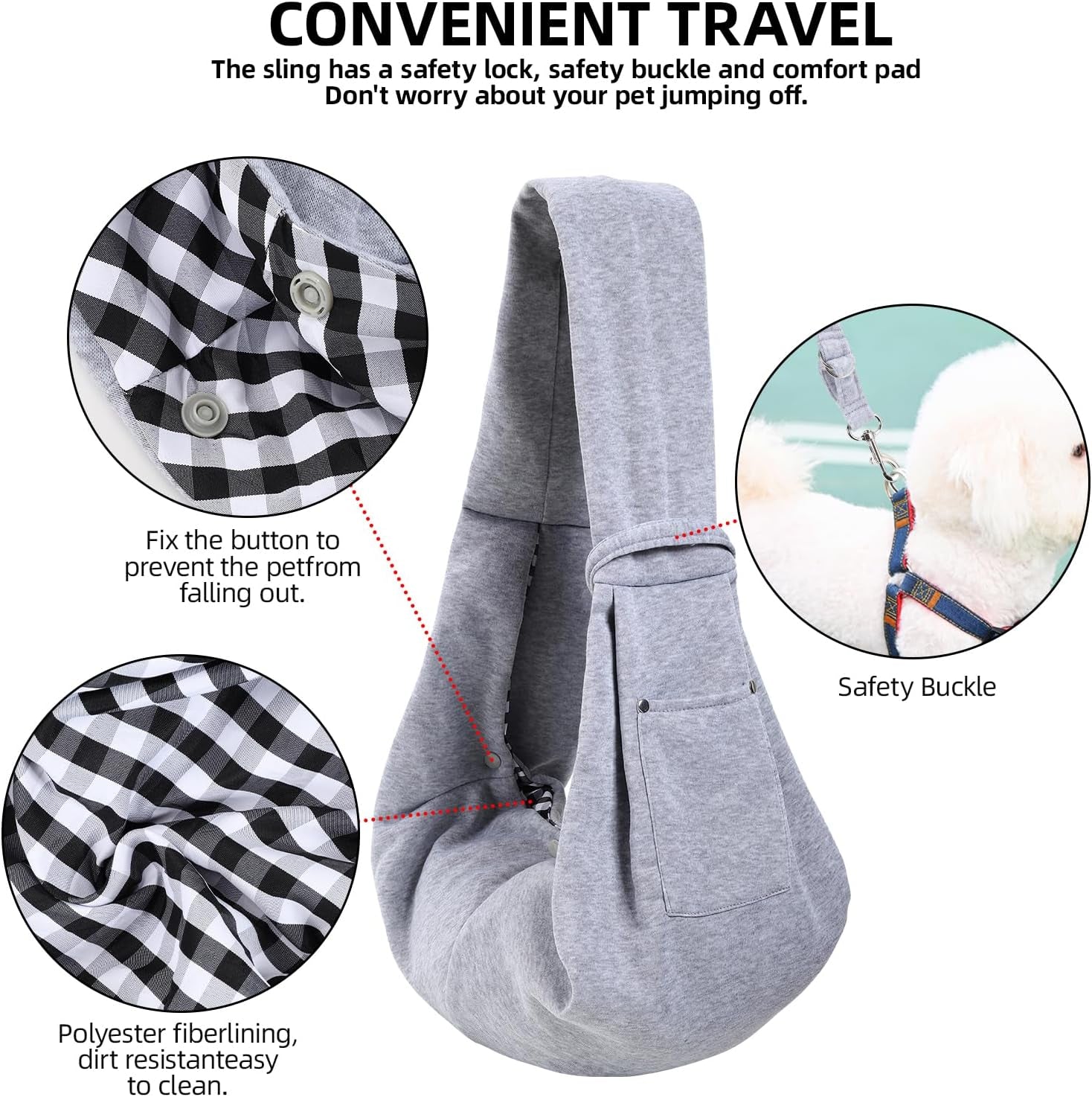 Dog Carrier Sling - Reversible Puppy Carrier Purse with Storage Pocket, Hand-Free Dog Sling Carrier for Carry Small Dogs and Cats, Travel Safety Harness, Dog and Cat Harness