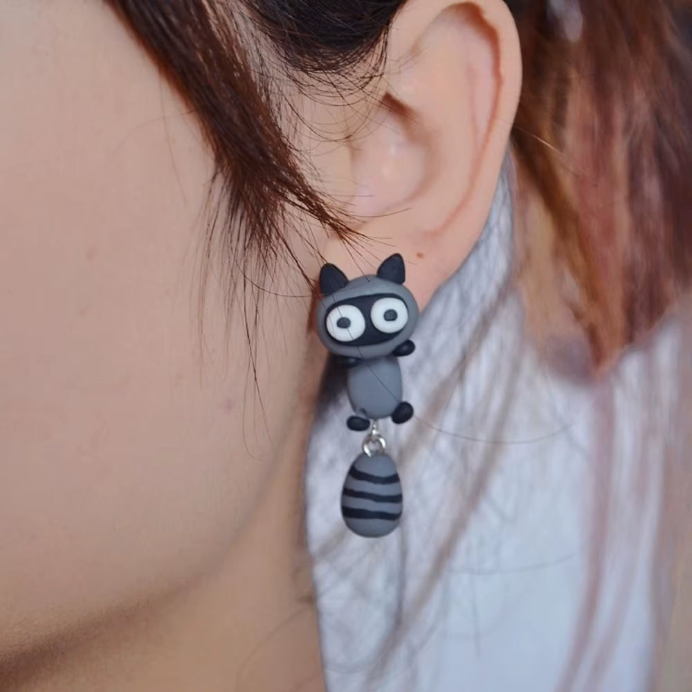 Temperament Fashion Design Party Carrot Raccoon Women Jewelry Korean Earrings Cartoon Stud Earrings 3D Animal Earring