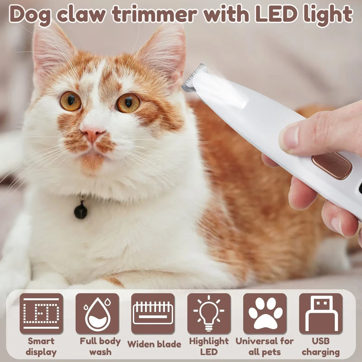 Ultimate Waterproof Dog Paw Trimmer with LED Light - Efficient Grooming Clippers with Smart Display and 18mm Stainless Steel Blade
