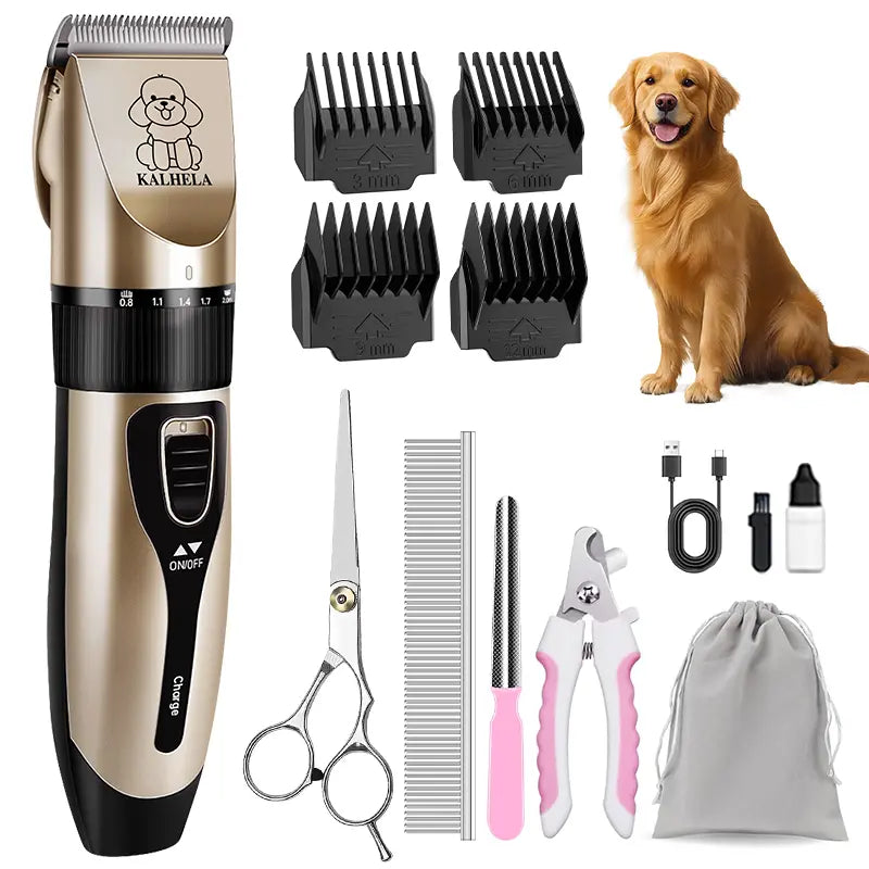KALHELA Pet Grooming Set, Cordless Pet Scissors for Pet Grooming, Pet Hair Trimmer for Grooming, Ceramic Blade, 4 Guide Combs, Rechargeable Cat & Pet Trimmer