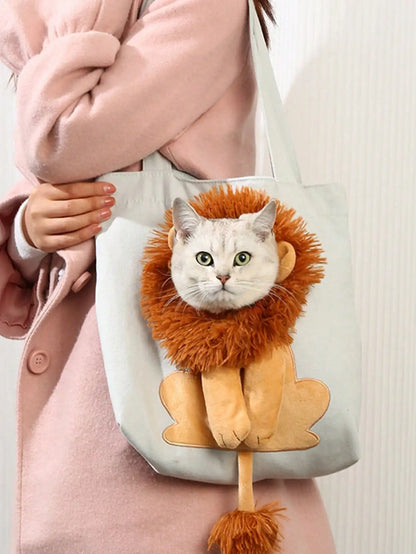 Stylish Lion Shaped Cat Carrier - Portable Canvas Shoulder Bag for Cats - Perfect for Outdoor Adventures!
