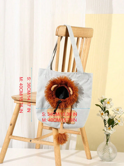 Stylish Lion Shaped Cat Carrier - Portable Canvas Shoulder Bag for Cats - Perfect for Outdoor Adventures!