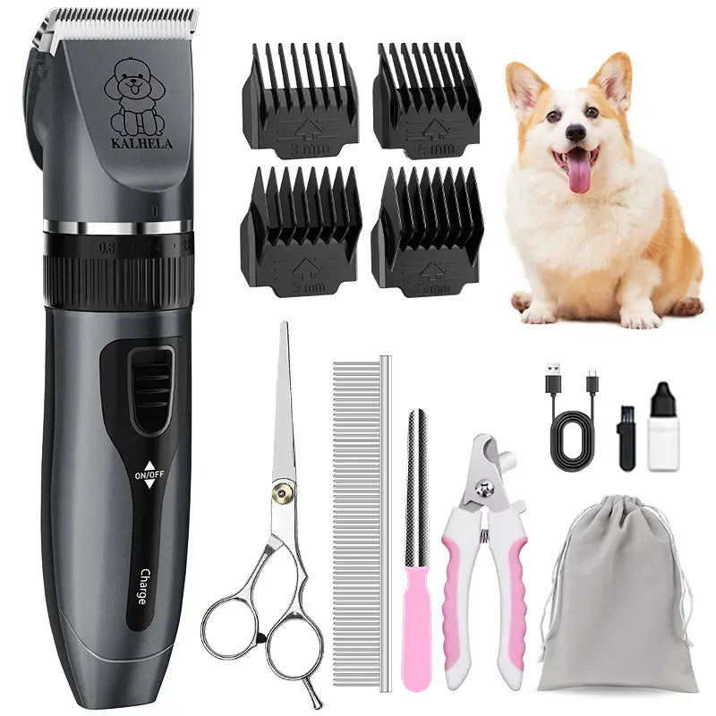 KALHELA Pet Grooming Set, Cordless Pet Scissors for Pet Grooming, Pet Hair Trimmer for Grooming, Ceramic Blade, 4 Guide Combs, Rechargeable Cat & Pet Trimmer
