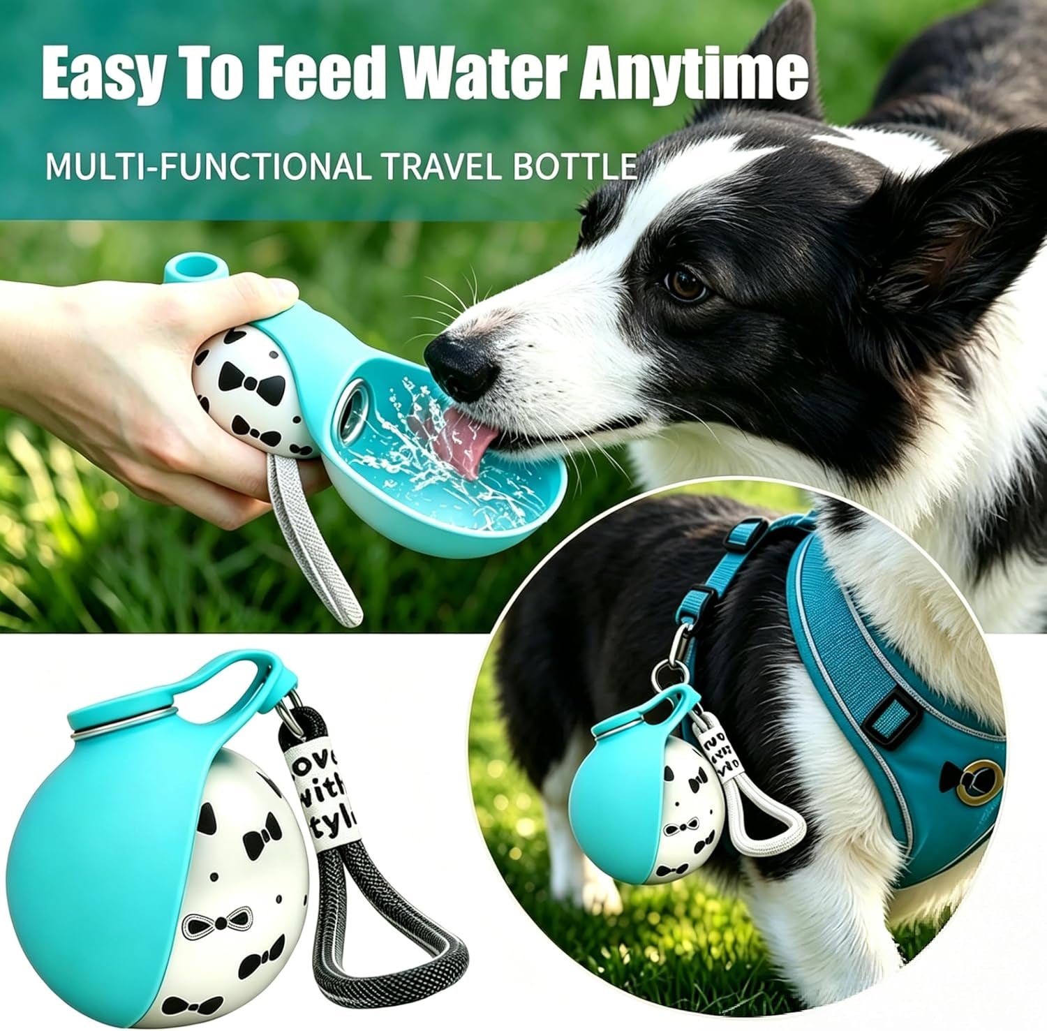 Stay Hydrated On-the-Go: 2-in-1 Portable Dog Water Bottle & Bowl - 10oz Stainless Steel Dispenser with No-Spill Design for Small to Medium Dogs (Blue A)