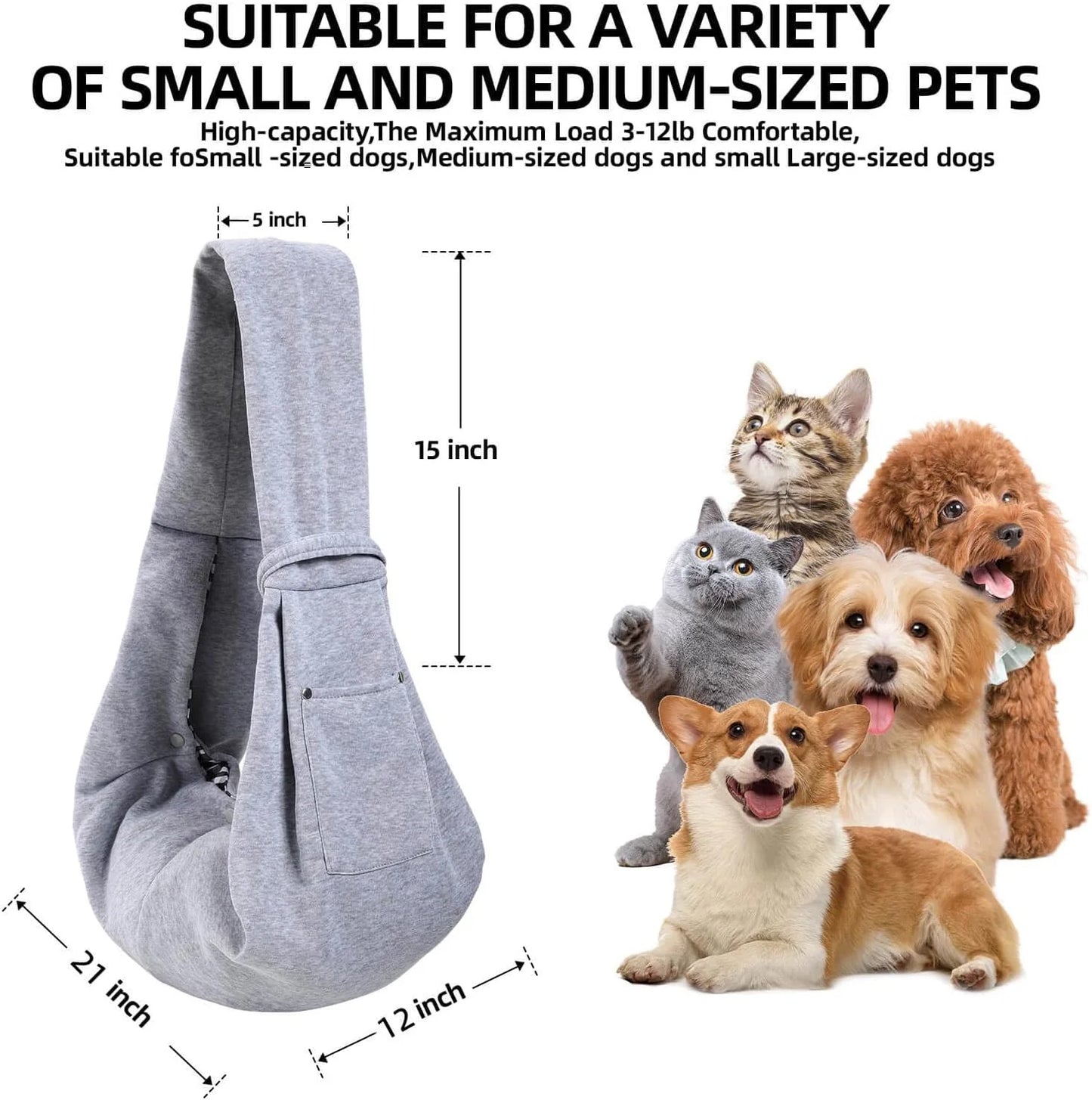 Dog Carrier Sling - Reversible Puppy Carrier Purse with Storage Pocket, Hand-Free Dog Sling Carrier for Carry Small Dogs and Cats, Travel Safety Harness, Dog and Cat Harness