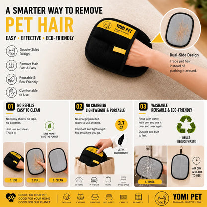 YOMI PET Reusable Electrostatic Pet Hair Remover Glove for Cats and Dogs - Ideal for Furniture, Couch, Carpet, and Clothing