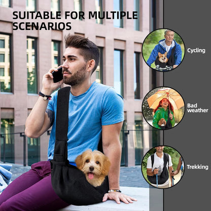 Dog Carrier Sling - Reversible Puppy Carrier Purse with Storage Pocket, Hand-Free Dog Sling Carrier for Carry Small Dogs and Cats, Travel Safety Harness, Dog and Cat Harness