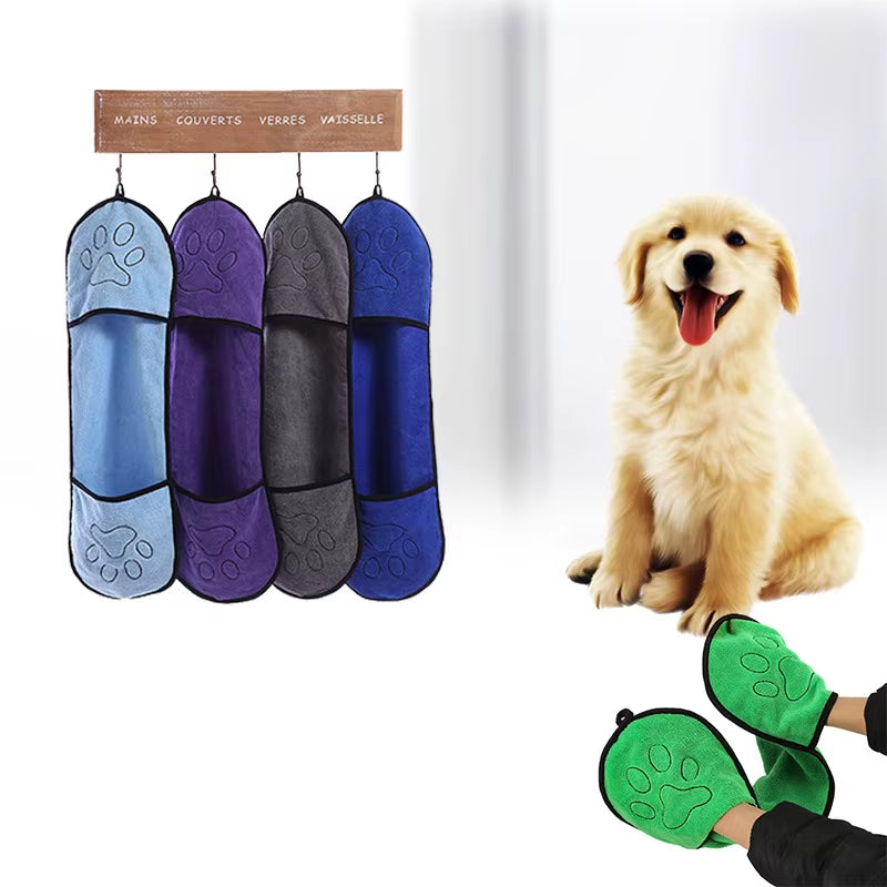 Quick-Dry Pet Bath Towel with Hand Pockets