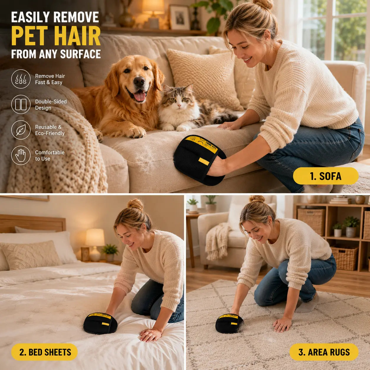 YOMI PET Reusable Electrostatic Pet Hair Remover Glove for Cats and Dogs - Ideal for Furniture, Couch, Carpet, and Clothing