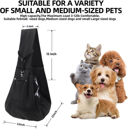 Dog Carrier Sling - Reversible Puppy Carrier Purse with Storage Pocket, Hand-Free Dog Sling Carrier for Carry Small Dogs and Cats, Travel Safety Harness, Dog and Cat Harness