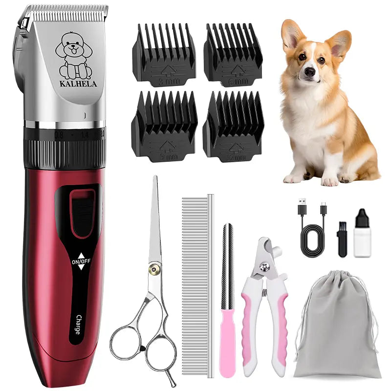 KALHELA Pet Grooming Set, Cordless Pet Scissors for Pet Grooming, Pet Hair Trimmer for Grooming, Ceramic Blade, 4 Guide Combs, Rechargeable Cat & Pet Trimmer