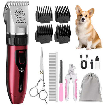 KALHELA Pet Grooming Set, Cordless Pet Scissors for Pet Grooming, Pet Hair Trimmer for Grooming, Ceramic Blade, 4 Guide Combs, Rechargeable Cat & Pet Trimmer