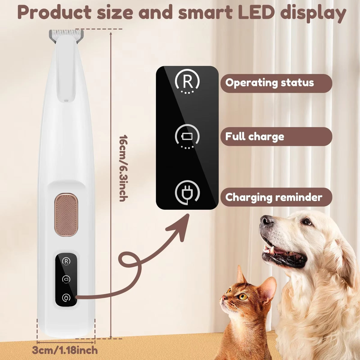 Ultimate Waterproof Dog Paw Trimmer with LED Light - Efficient Grooming Clippers with Smart Display and 18mm Stainless Steel Blade