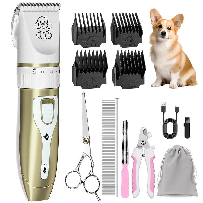 KALHELA Pet Grooming Set, Cordless Pet Scissors for Pet Grooming, Pet Hair Trimmer for Grooming, Ceramic Blade, 4 Guide Combs, Rechargeable Cat & Pet Trimmer